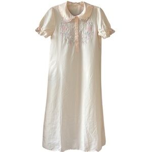 Beautiful Vintage Like New Sz S Blush House Dress Embroidered Florals Semi Sheer